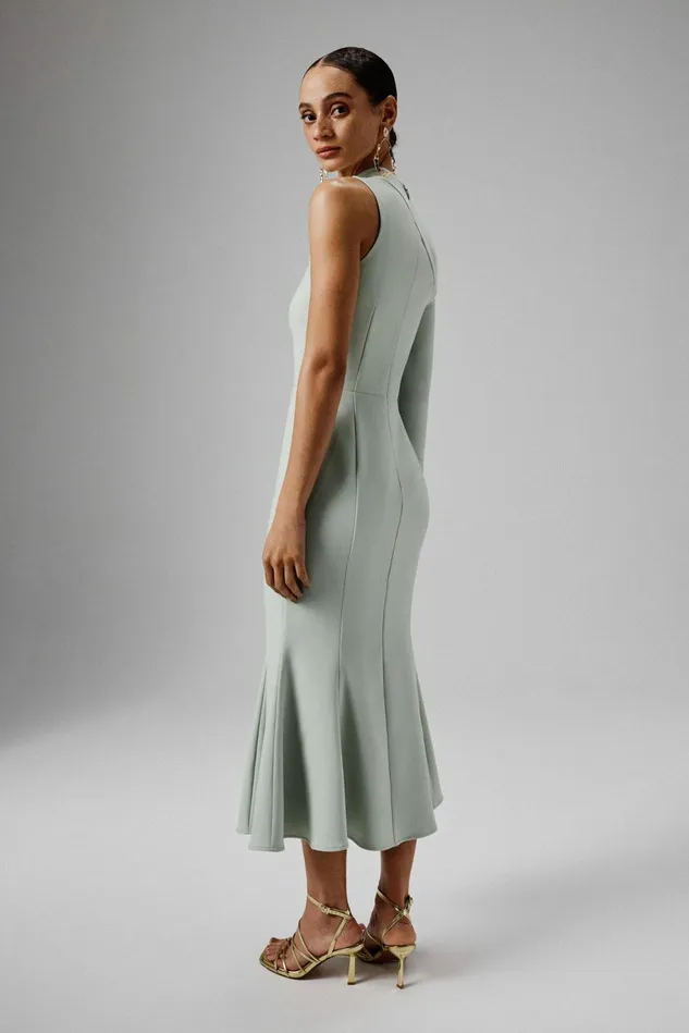 Lavish Alice Off The Shoulder and Bardot MADDIE Asymmetric Split Shoulder Midi Dress In Sage Green Sage Green 8211 Women
