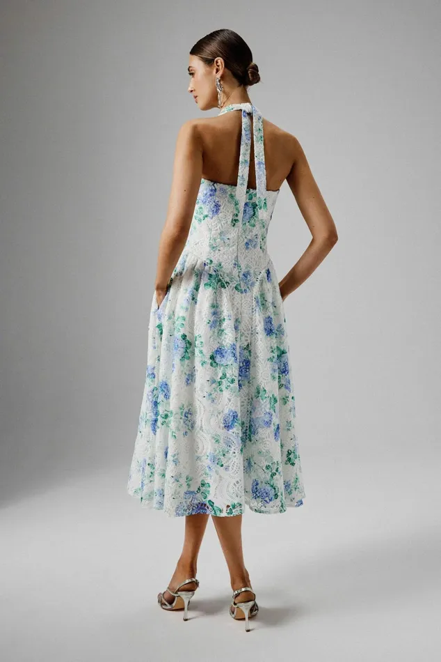 Lavish Alice Slip Dresses HALEY Micro Button And Loop Detail Volume Flared Midi Dress In Floral Broderie Floral 8211 Women