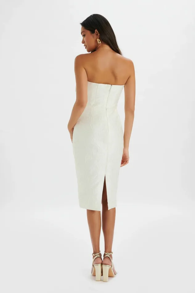 Lavish Alice Strapless and Bandeau Dresses MONTANA 3D Flower Bandeau Dress In White Jacquard White Jacquard 8211 Women