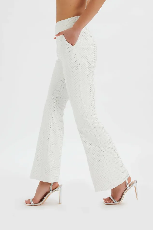 Lavish Alice Suiting ELLISA Crystal Embellished Fit And Flare Trouser In White White 8211 Women Lavish Alice Suiting ELLISA Crystal Embellished Fit And Flare Trouser In White White 8211 Women