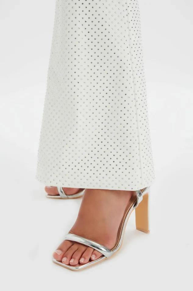Lavish Alice Suiting ELLISA Crystal Embellished Fit And Flare Trouser In White White 8211 Women Lavish Alice Suiting ELLISA Crystal Embellished Fit And Flare Trouser In White White 8211 Women
