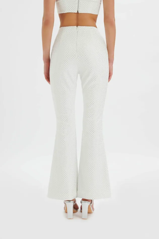 Lavish Alice Suiting ELLISA Crystal Embellished Fit And Flare Trouser In White White 8211 Women Lavish Alice Suiting ELLISA Crystal Embellished Fit And Flare Trouser In White White 8211 Women