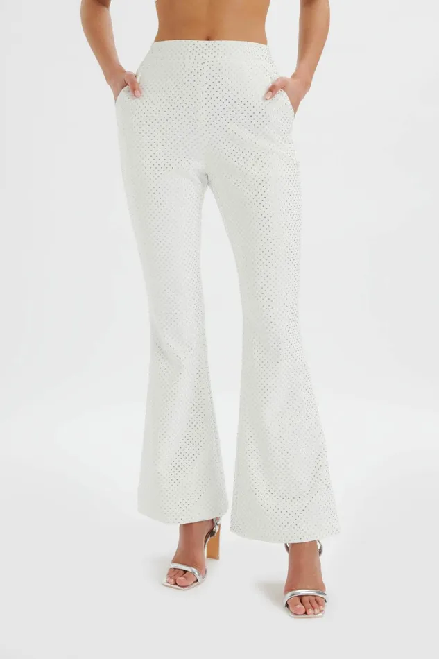 Lavish Alice Suiting ELLISA Crystal Embellished Fit And Flare Trouser In White White 8211 Women Lavish Alice Suiting ELLISA Crystal Embellished Fit And Flare Trouser In White White 8211 Women