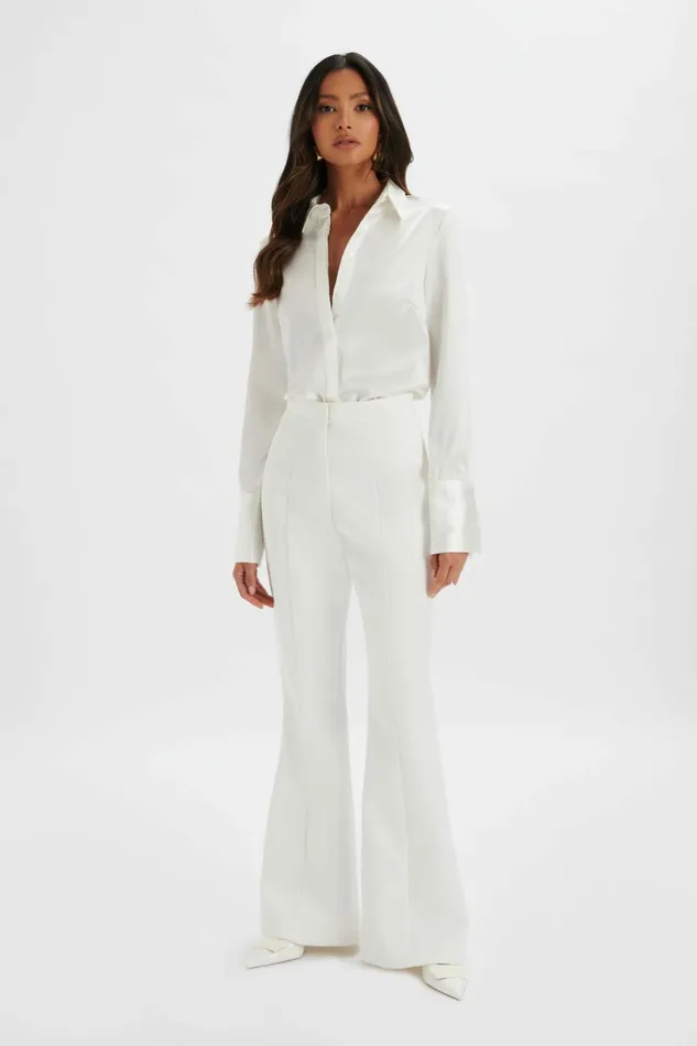 Lavish Alice Suiting EMELIE Fit and Flare Satin Trouser In White White 8211 Women Lavish Alice Suiting EMELIE Fit and Flare Satin Trouser In White White 8211 Women