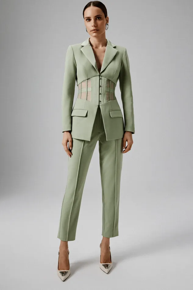 Lavish Alice Suiting JUNE Mid Rise Satin Mix Tailored Trousers In Sage Green Sage Green 8211 Women Lavish Alice Suiting JUNE Mid Rise Satin Mix Tailored Trousers In Sage Green Sage Green 8211 Women