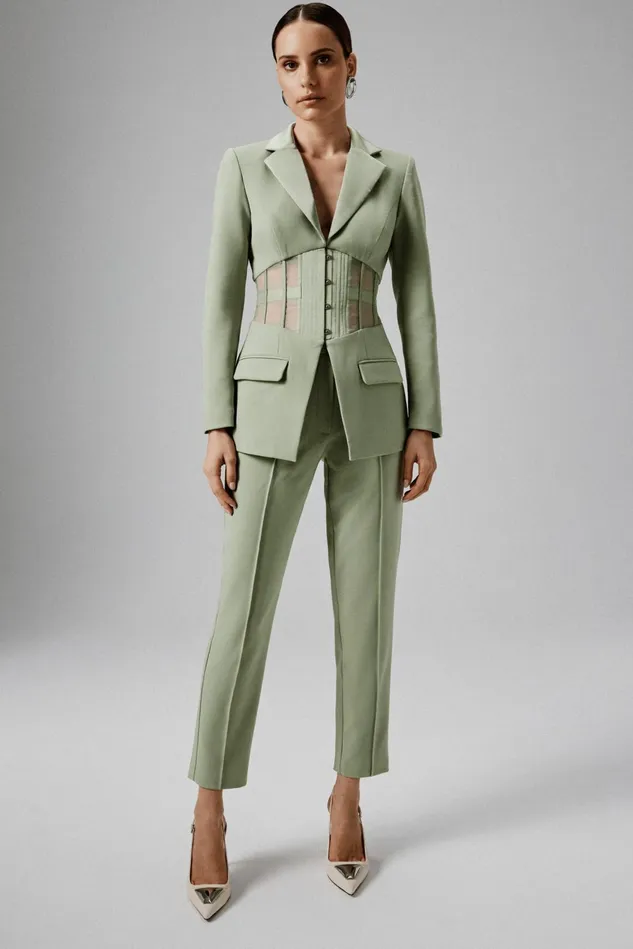 Lavish Alice Suiting JUNE Mid Rise Satin Mix Tailored Trousers In Sage Green Sage Green 8211 Women