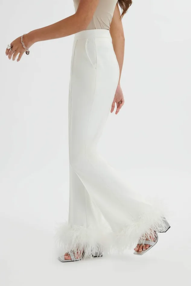 Lavish Alice Suiting NAHLA Fit and Flare Trouser With Feather Hem In White White 8211 Women Lavish Alice Suiting NAHLA Fit and Flare Trouser With Feather Hem In White White 8211 Women