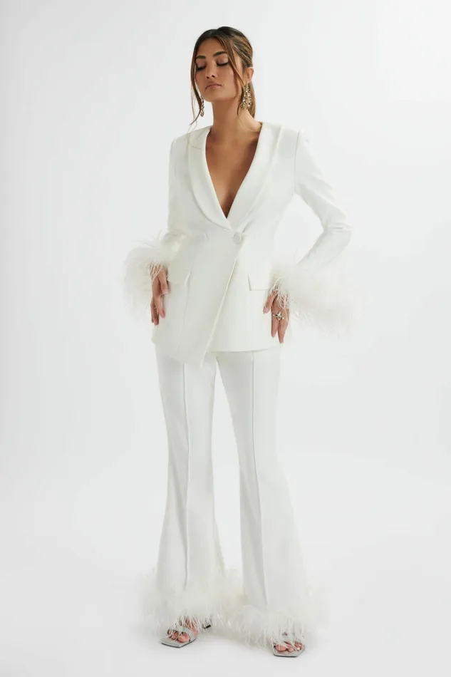 Lavish Alice Suiting NAHLA Fit and Flare Trouser With Feather Hem In White White 8211 Women