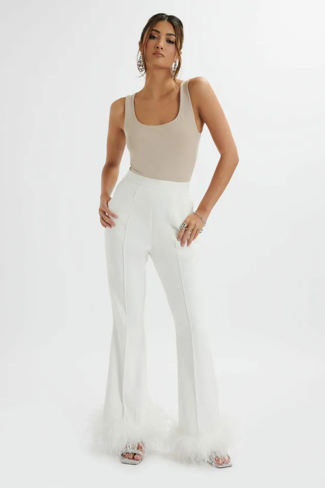 Lavish Alice Suiting NAHLA Fit and Flare Trouser With Feather Hem In White White 8211 Women