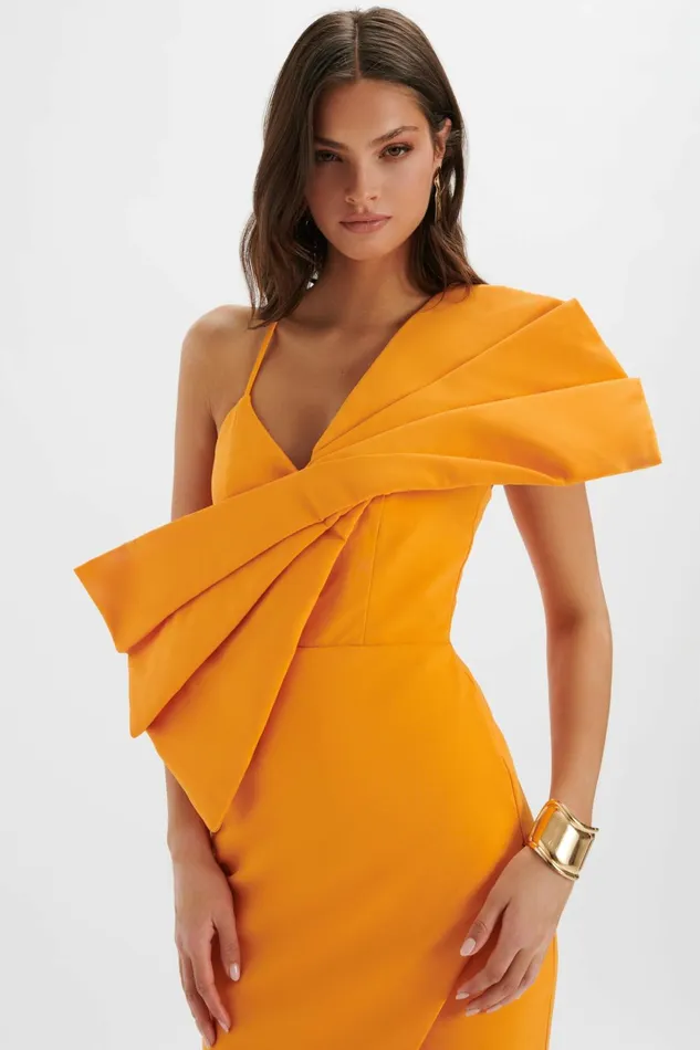 Lavish Alice Wedding Guest ESTHER Bow Detail Wrap Skirt Midi Dress In Orange Orange 8211 Women