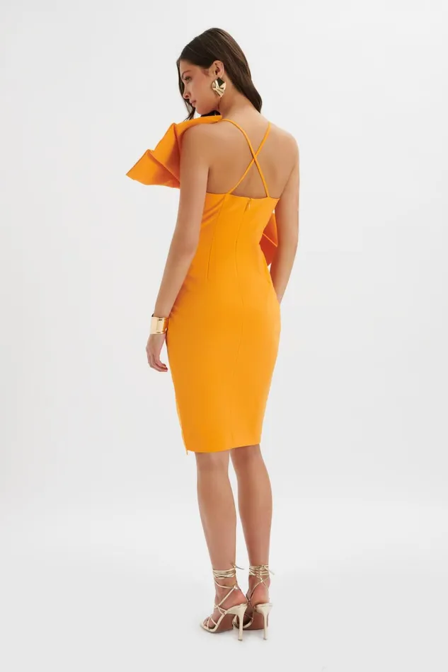 Lavish Alice Wedding Guest ESTHER Bow Detail Wrap Skirt Midi Dress In Orange Orange 8211 Women