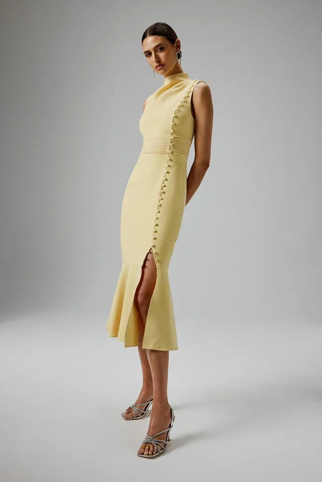 Lavish Alice Wedding Guest SAFFRON High Neck Micro Button Midi Dress In Yellow Yellow 8211 Women Lavish Alice Wedding Guest SAFFRON High Neck Micro Button Midi Dress In Yellow Yellow 8211 Women