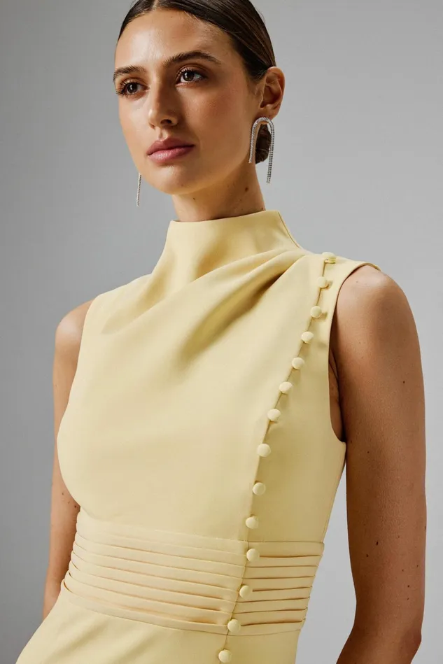 Lavish Alice Wedding Guest SAFFRON High Neck Micro Button Midi Dress In Yellow Yellow 8211 Women