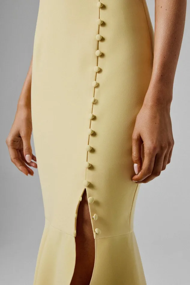 Lavish Alice Wedding Guest SAFFRON High Neck Micro Button Midi Dress In Yellow Yellow 8211 Women