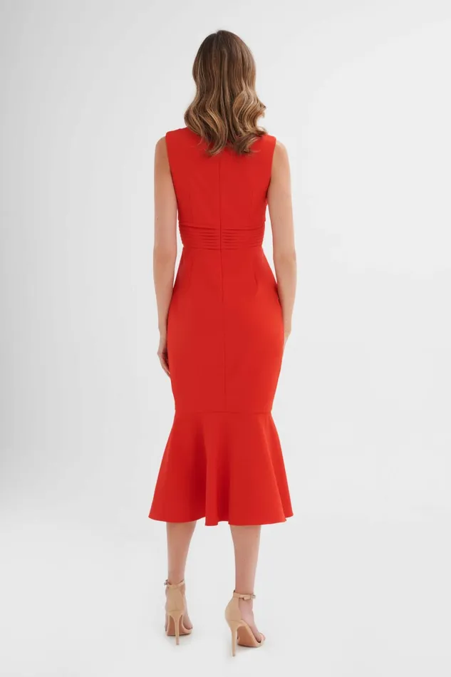 Lavish Alice Wedding Guest SAFFRON High Neck Rose Button Midi Dress In Red Red 8211 Women