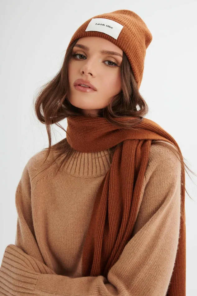 Lavish Alice Winter Knitwear EZRA Knitted Cashmere Blend Beanie In Camel Camel 8211 Women Lavish Alice Winter Knitwear EZRA Knitted Cashmere Blend Beanie In Camel Camel 8211 Women