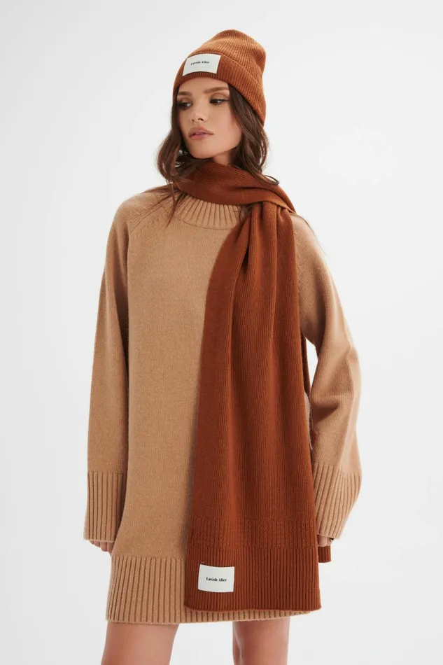 Lavish Alice Winter Knitwear EZRA Knitted Cashmere Blend Beanie In Camel Camel 8211 Women