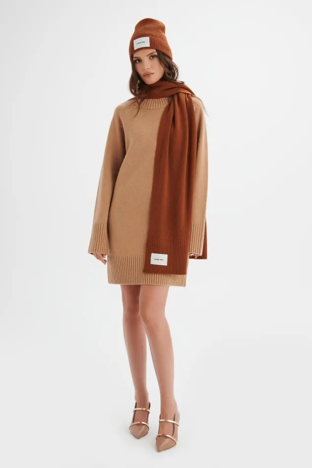 Lavish Alice Winter Knitwear EZRA Knitted Cashmere Blend Beanie In Camel Camel 8211 Women
