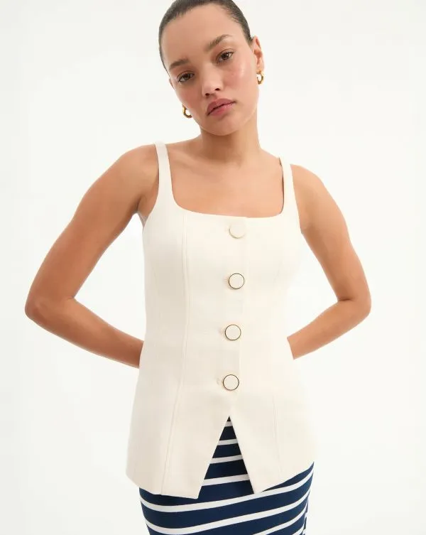 Liana ButtonUp Vest Top Ecru Women Veronica Beard Tops