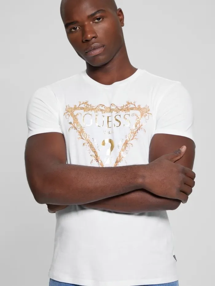 Logo TriScroll Tee Pure White TShirts and Tanks GUESS Men