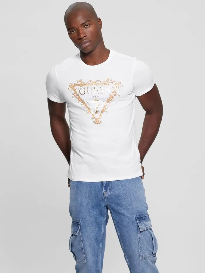Logo TriScroll Tee Pure White TShirts and Tanks GUESS Men Logo TriScroll Tee Pure White TShirts and Tanks GUESS Men