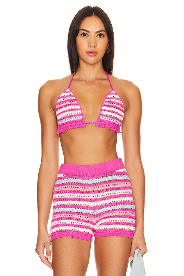 Lucia Crochet Bra Pink and Blue Multi Women Lovers and Friends Tops