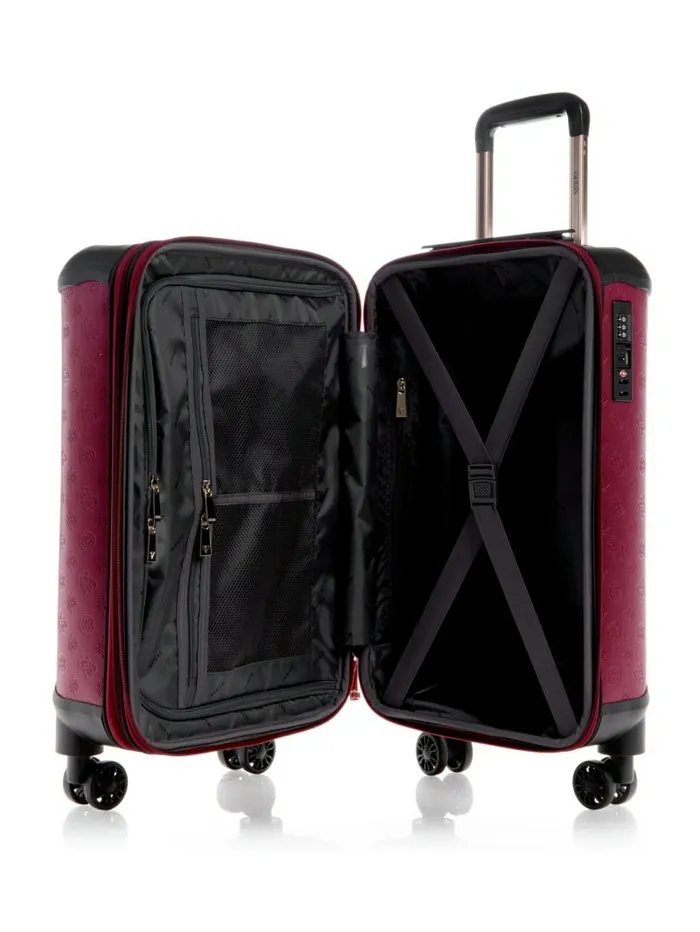 Luggage and Travel Bags WomenMen GUESS Wilder Debossed 208243 8Wheel Suitcase Plum