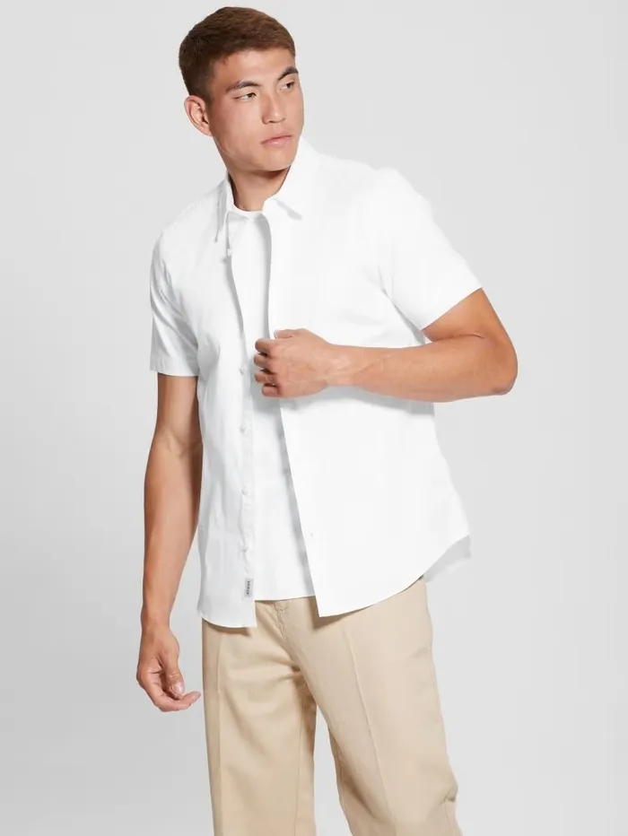 Luxe Stretch ShortSleeve Shirt Pure White Shirts GUESS Men