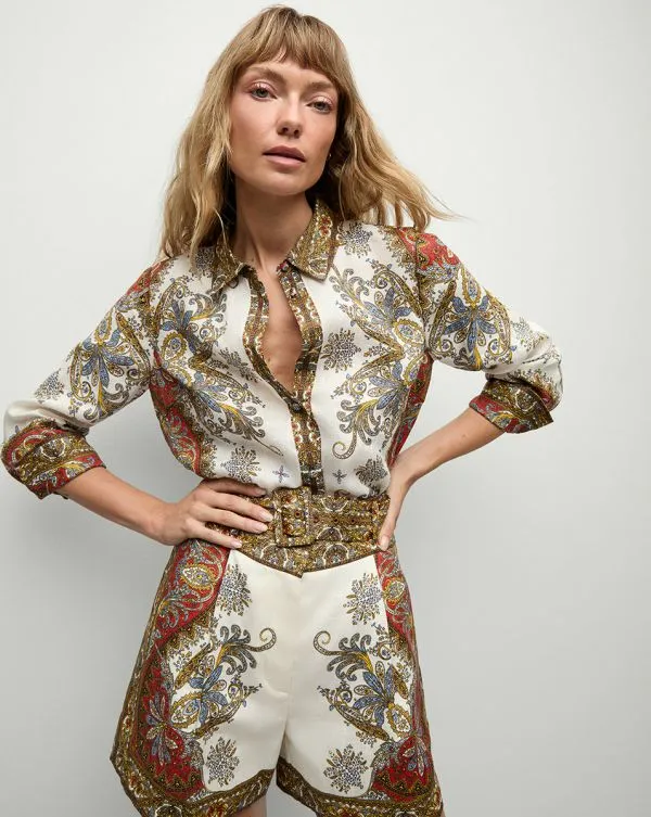 Maryam Linen Shirt Doveandred Multi Women Veronica Beard Tops