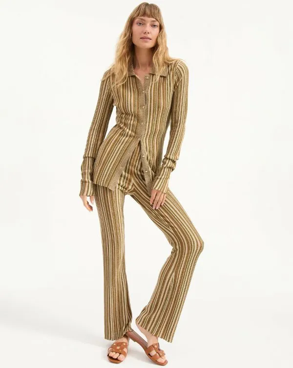 Massaro Striped Knit Pant Goldandbronze Women Veronica Beard Pants