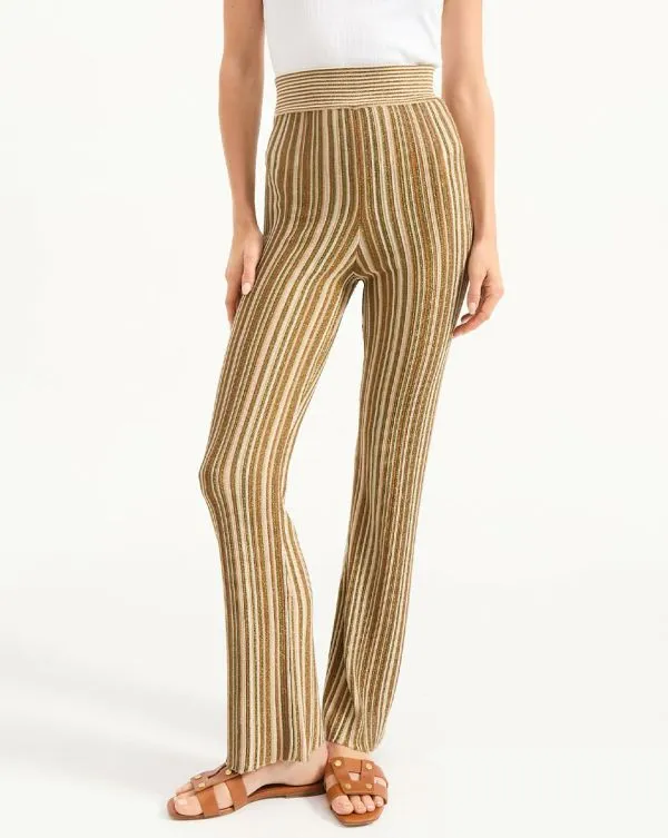 Massaro Striped Knit Pant Goldandbronze Women Veronica Beard Pants Massaro Striped Knit Pant Goldandbronze Women Veronica Beard Pants