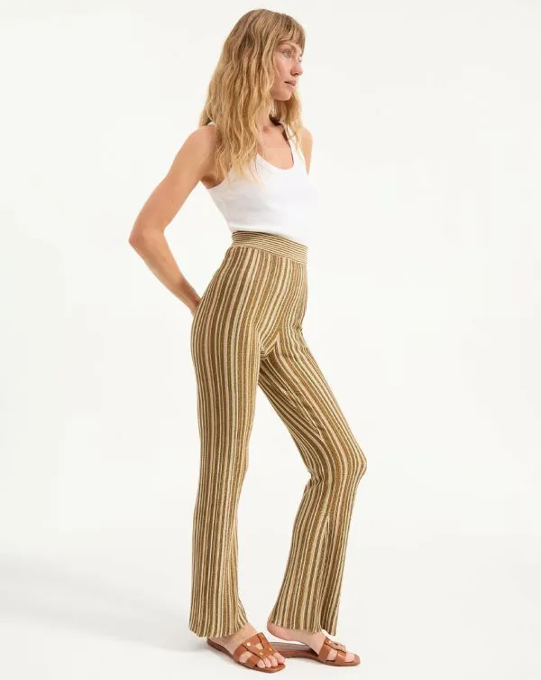 Massaro Striped Knit Pant Goldandbronze Women Veronica Beard Pants Massaro Striped Knit Pant Goldandbronze Women Veronica Beard Pants