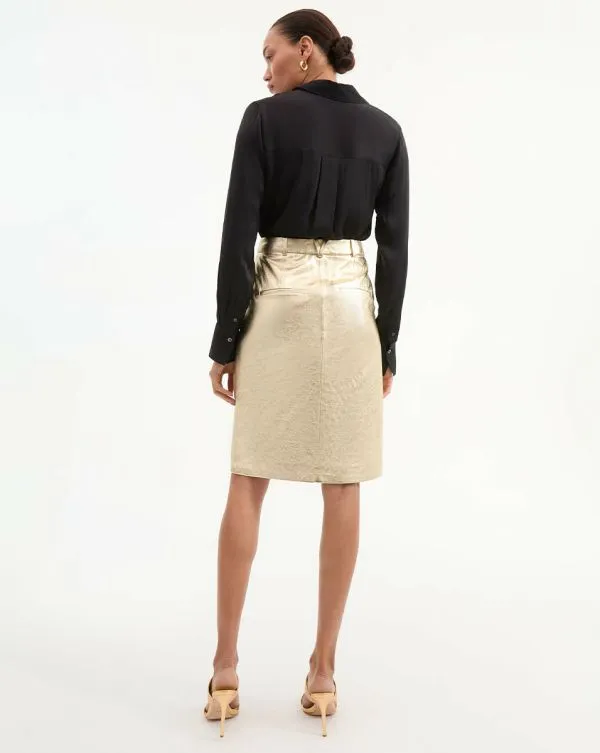 Maxine Leather Midi Skirt Gold Women Veronica Beard Skirts and Shorts Maxine Leather Midi Skirt Gold Women Veronica Beard Skirts and Shorts
