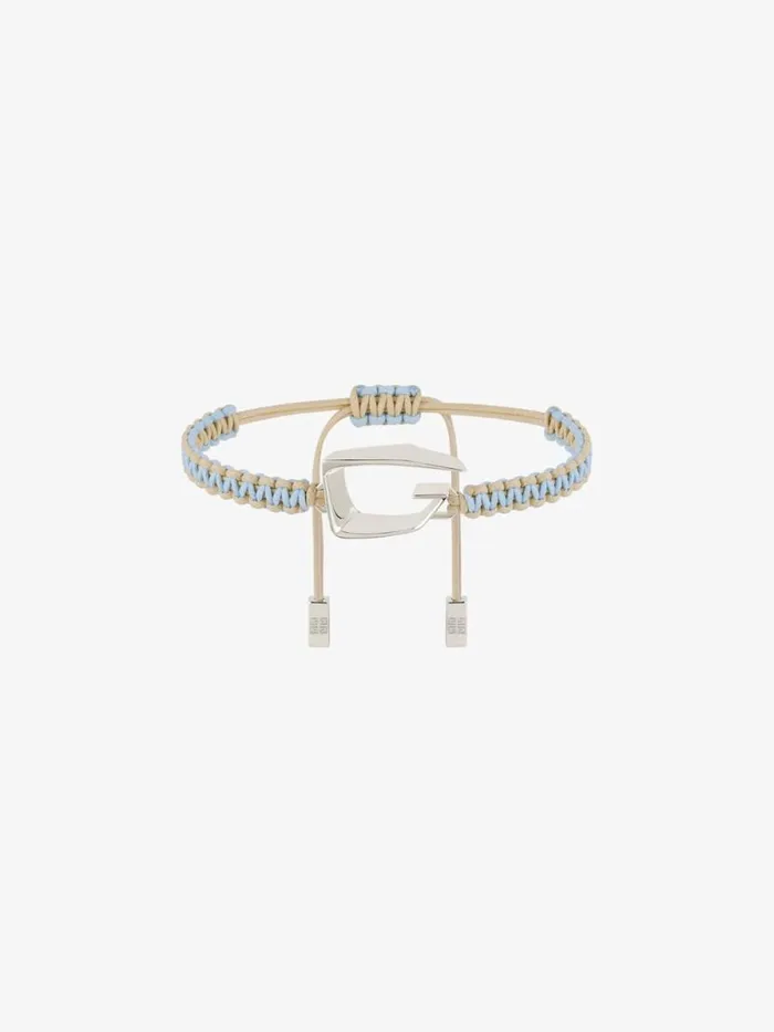 Men Beanies and Caps Givenchy Giv Cut Bracelet In Woven Cotton And Metal Sky Blue
