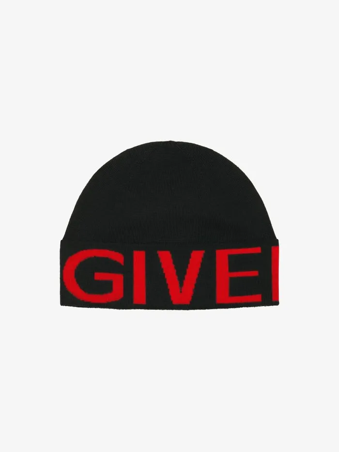 Men Beanies and Caps Givenchy GIVENCHY Beanie In Wool Blackred