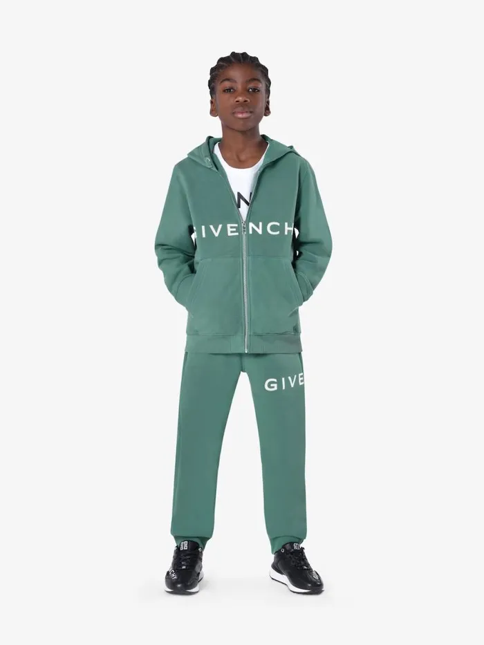 Men Boy 4 To 12 Years Givenchy GIVENCHY 4G Hooded Cardigan In Fleece Greyish Green Men Boy 4 To 12 Years Givenchy GIVENCHY 4G Hooded Cardigan In Fleece Greyish Green