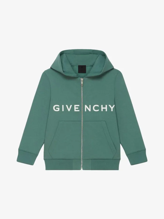 Men Boy 4 To 12 Years Givenchy GIVENCHY 4G Hooded Cardigan In Fleece Greyish Green