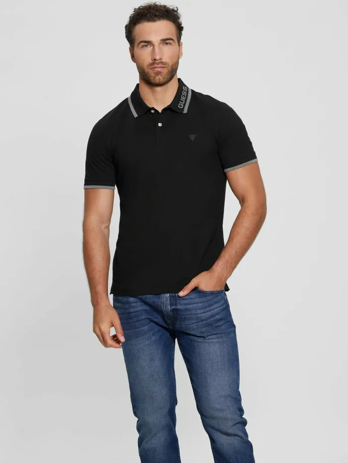 Men Eco Lyle Logo Polo Black Shirts GUESS