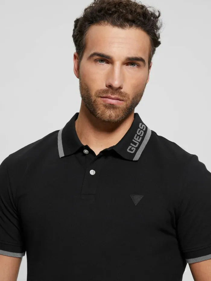 Men Eco Lyle Logo Polo Black Shirts GUESS Men Eco Lyle Logo Polo Black Shirts GUESS