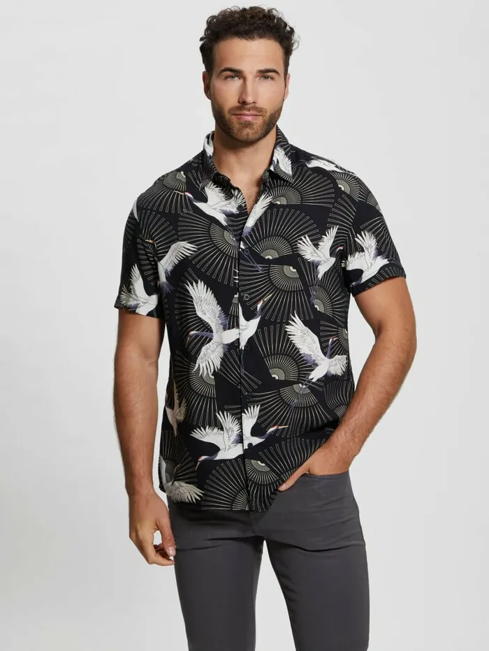 Men GUESS Eco Crane Shirt Soaring Crane Shirts