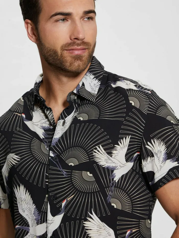 Men GUESS Eco Crane Shirt Soaring Crane Shirts