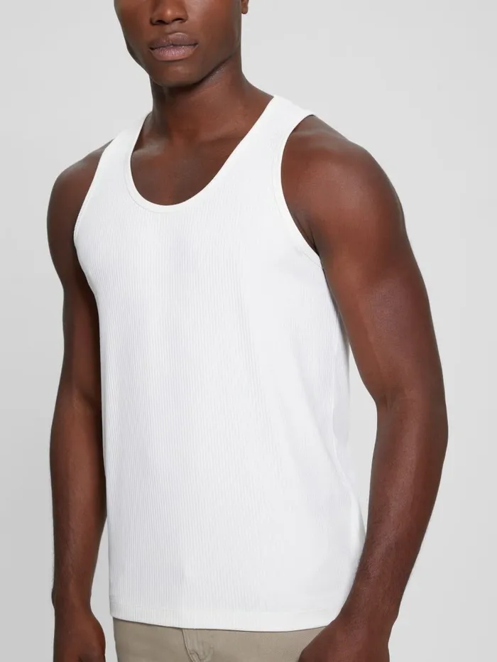 Men GUESS Eco Cyrus Ribbed Tank Salt White TShirts and Tanks Men GUESS Eco Cyrus Ribbed Tank Salt White TShirts and Tanks