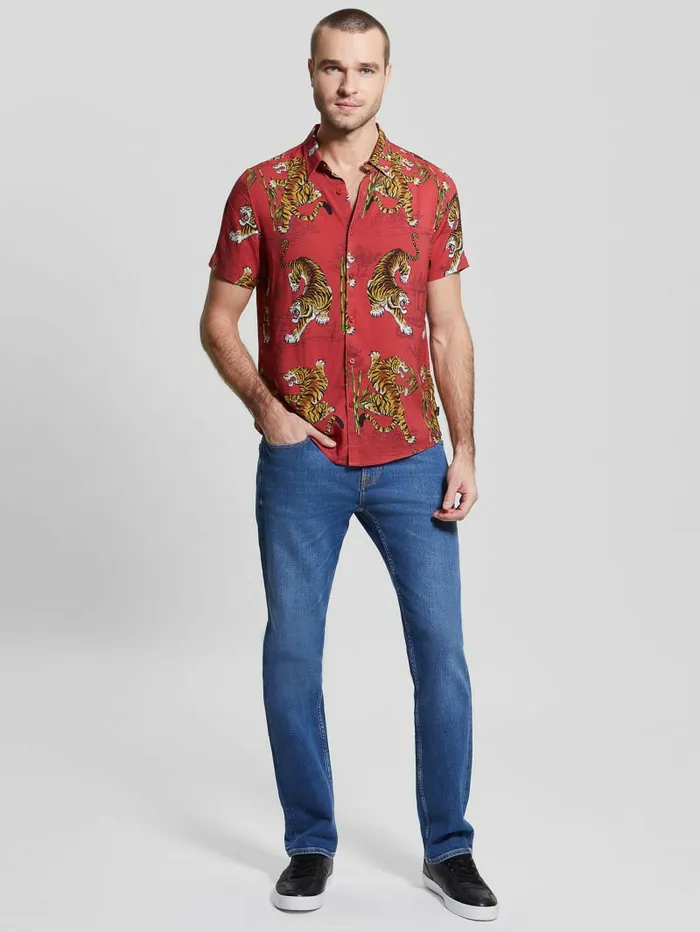 Men GUESS Eco Rayon Tiger Bamboo Shirt Tiger Bamboo Shirts