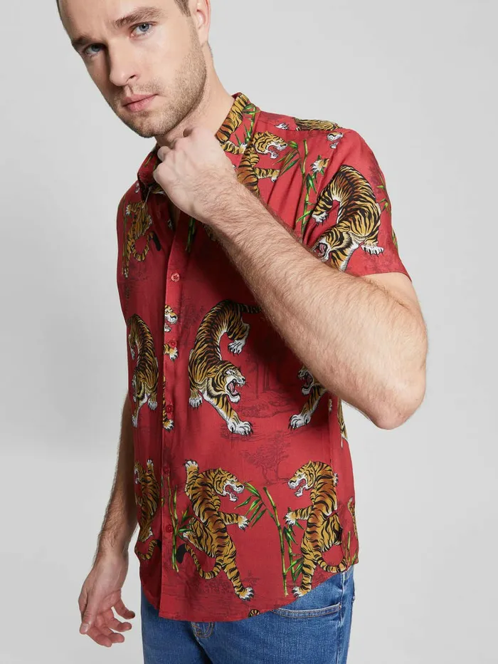 Men GUESS Eco Rayon Tiger Bamboo Shirt Tiger Bamboo Shirts Men GUESS Eco Rayon Tiger Bamboo Shirt Tiger Bamboo Shirts