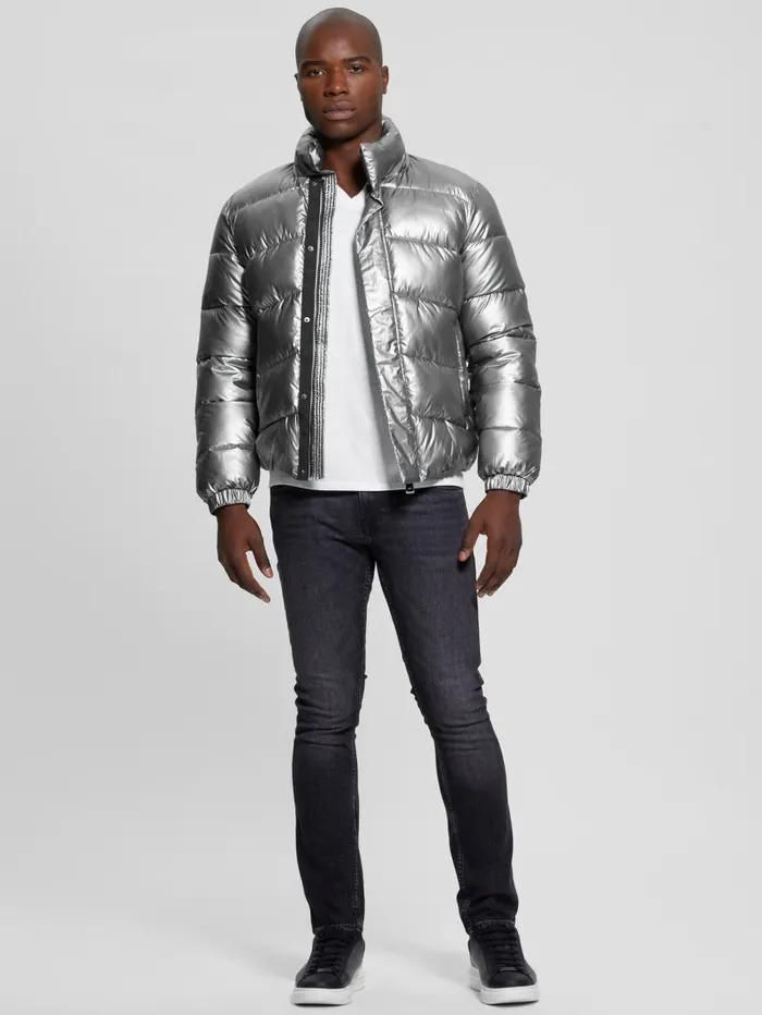 Men GUESS Lunar Puffer Jacket Silver Shine Multi Jackets and Coats Men GUESS Lunar Puffer Jacket Silver Shine Multi Jackets and Coats