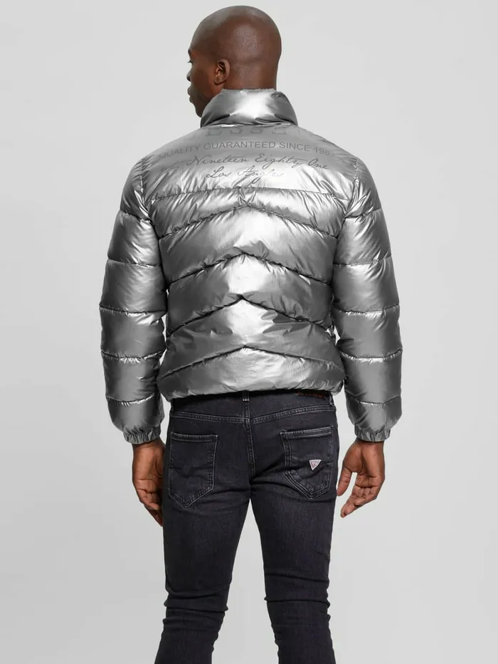 Men GUESS Lunar Puffer Jacket Silver Shine Multi Jackets and Coats Men GUESS Lunar Puffer Jacket Silver Shine Multi Jackets and Coats