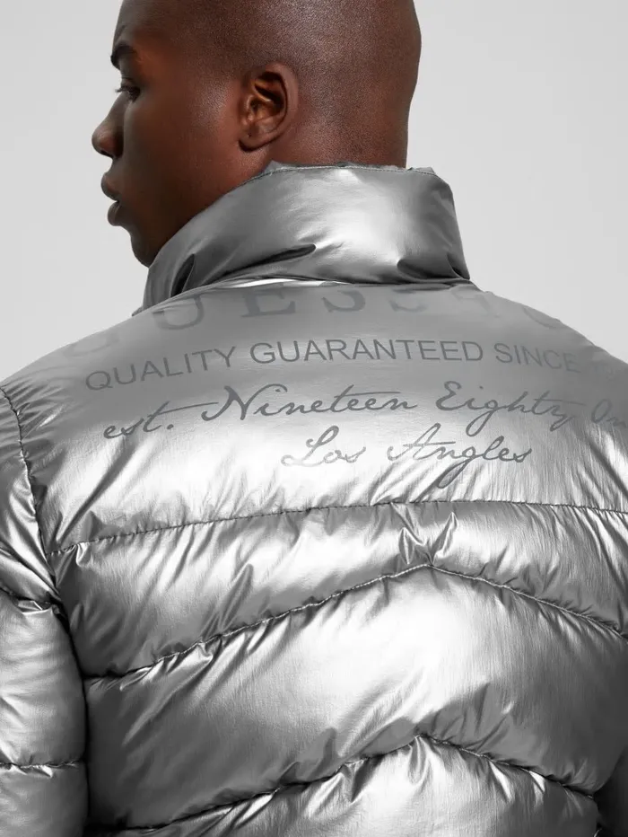 Men GUESS Lunar Puffer Jacket Silver Shine Multi Jackets and Coats Men GUESS Lunar Puffer Jacket Silver Shine Multi Jackets and Coats