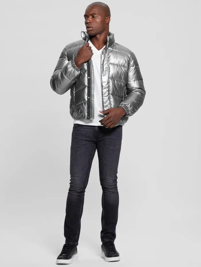 Men GUESS Lunar Puffer Jacket Silver Shine Multi Jackets and Coats Men GUESS Lunar Puffer Jacket Silver Shine Multi Jackets and Coats