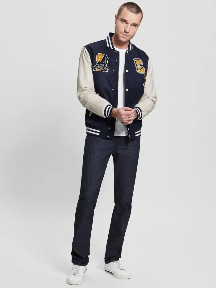 Men GUESS Patch Varsity Jacket Bleu lgant Jackets and Coats Men GUESS Patch Varsity Jacket Bleu lgant Jackets and Coats