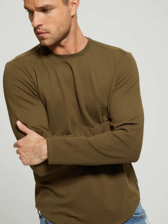 Men GUESS Textured Longsleeve Tee Arsenal Green TShirts and Tanks